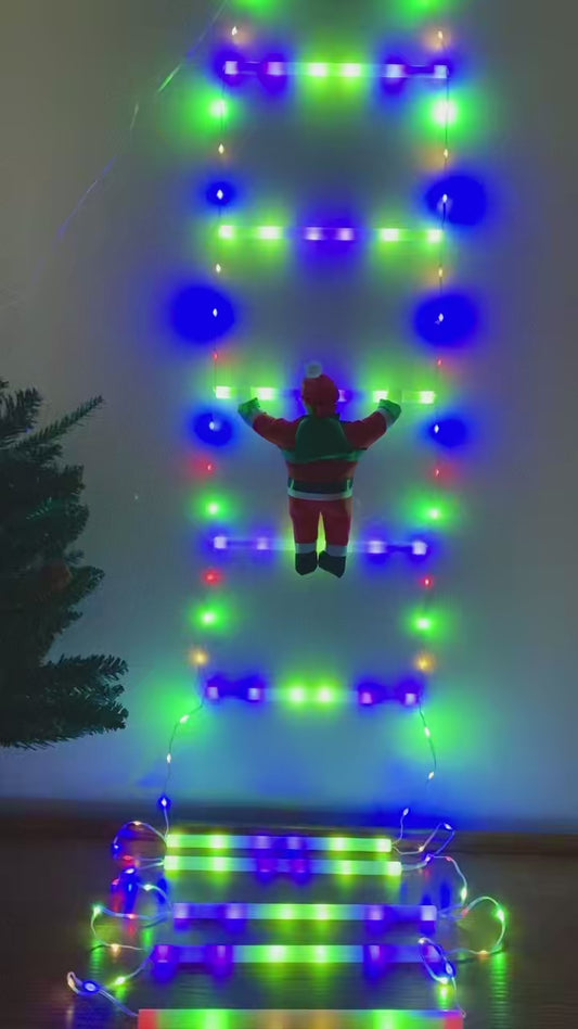 Electric Climbing Ladder Santa Claus Christmas Decoration with LED Lights- USB